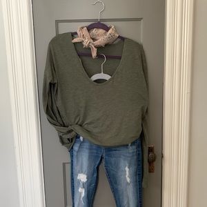 Free People Olive Green Long Sleeve Tee
